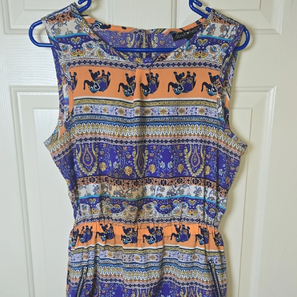 Derek Heart LG Dress Bright BOLD Colorful Keyhole BACK COOL ZIPPER POCKETS - Picture 7 of 12